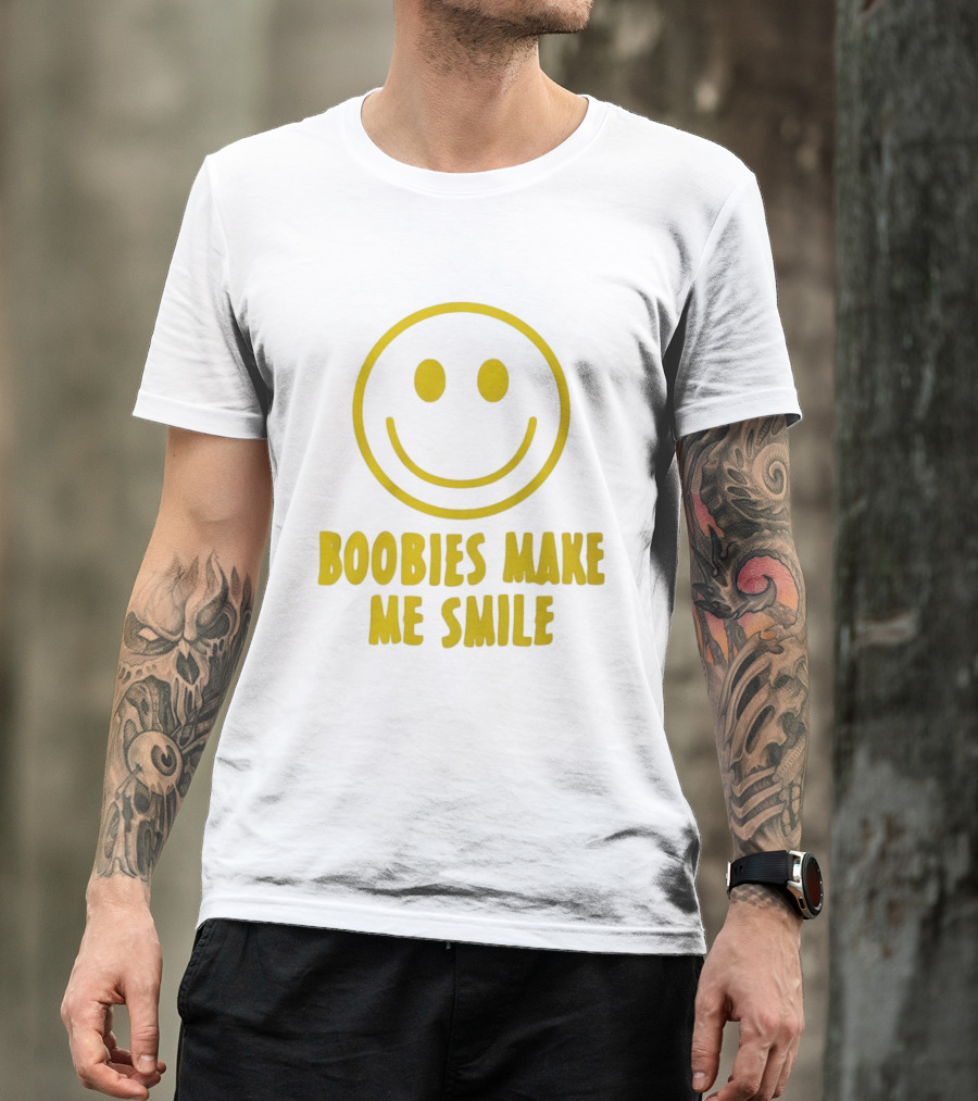 Boobies Make Me Smile Yellow Smiley Face T-Shirt