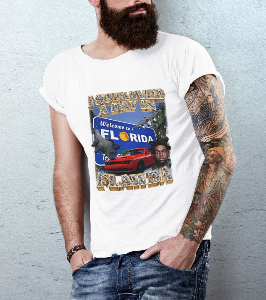 I Survived A Day In Flawda Welcome To Florida Dodge Jet Manatee Adventure T-Shirt