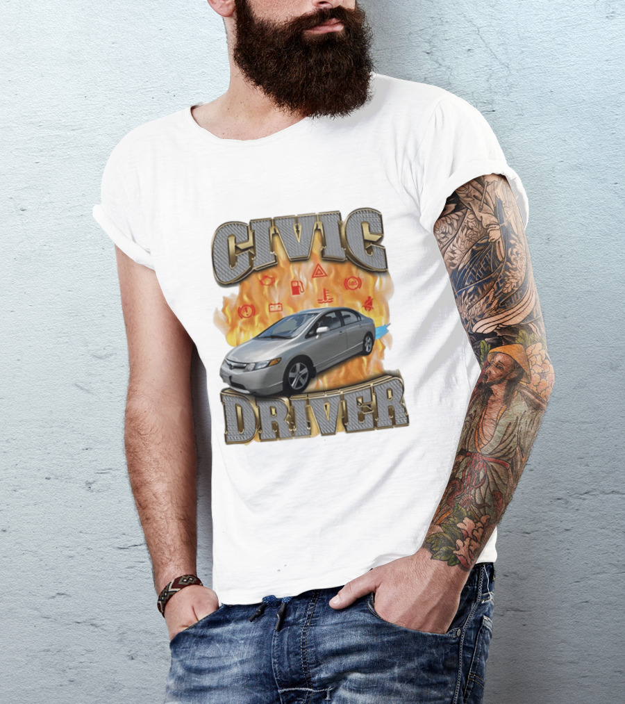 Civic Driver Flames Car T-Shirt
