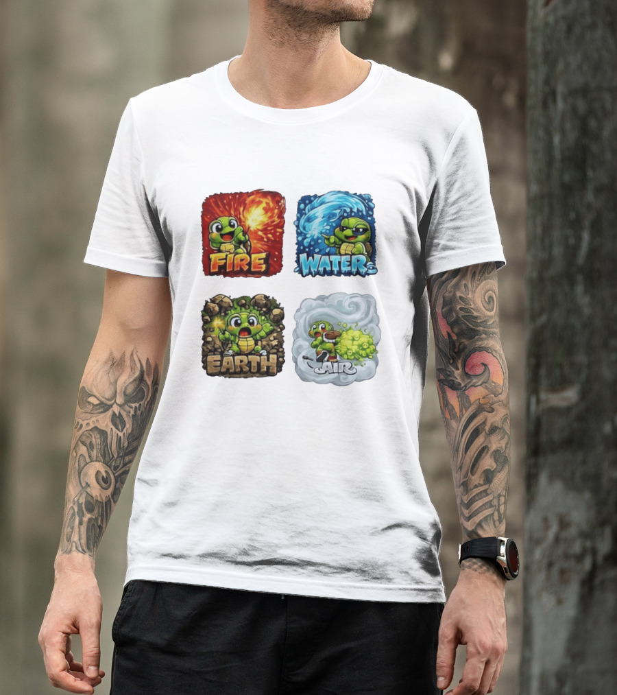 Fire Water Earth Air Turtle Cartoon Baby Elements Quadrant T-Shirt