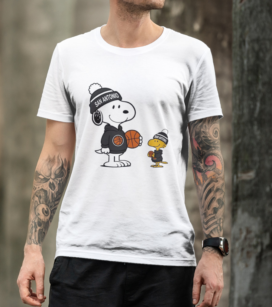 Snoopy And Woodstock Basketball Fans San Antonio Beanies T-Shirt