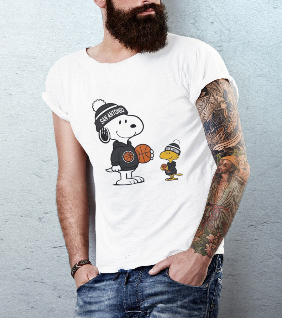 Snoopy And Woodstock Basketball Fans San Antonio Beanies T-Shirt