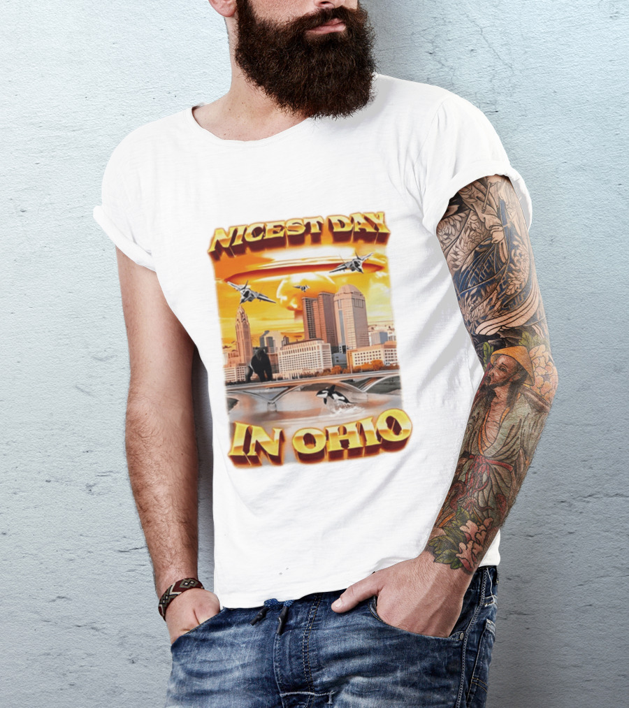Nicest Day In Ohio Cityscape With Jets And Wildlife T-Shirt