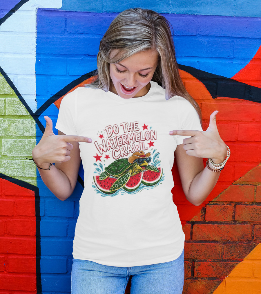 Do The Watermelon Crawl Turtle Cowboy Sunglasses Summer Fun T-Shirt