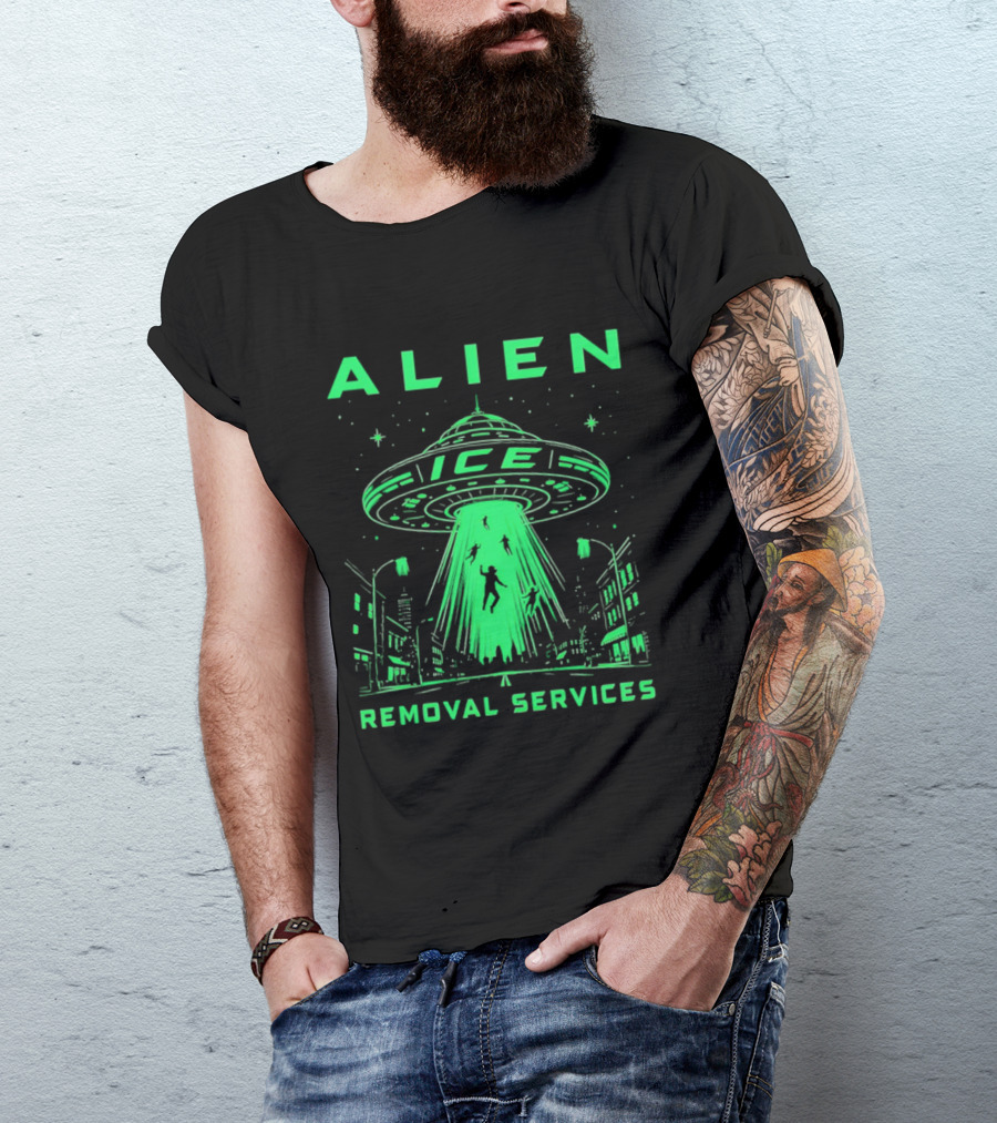 ALIEN ICE UFO Removal Services Extraterrestrial Abduction Scene T-Shirt