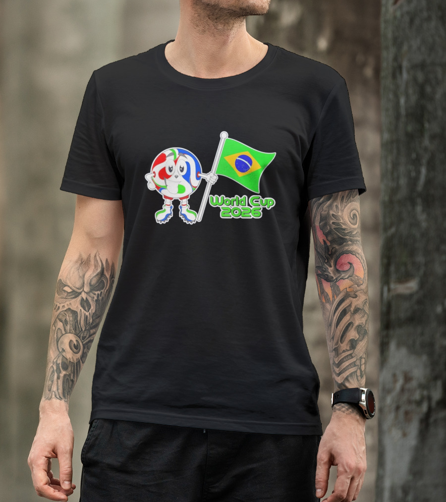 World Cup 2026 Cartoon Character With Brazil Flag Soccer Ball T-Shirt