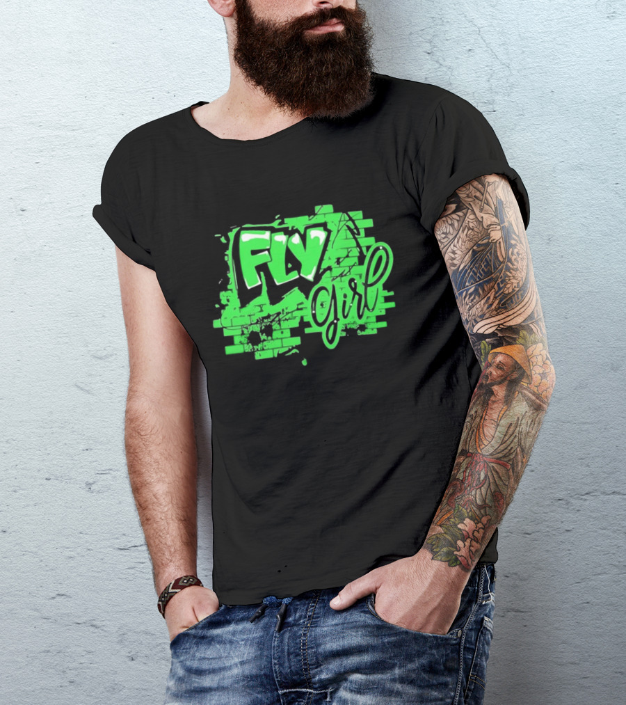 Fly Girl Graffiti Street Brick Wall T-Shirt