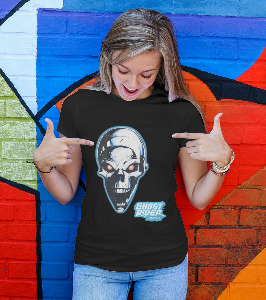 Ghost Rider 2099 Chrome Skull Head Red Eyes Iconic Comic T-Shirt