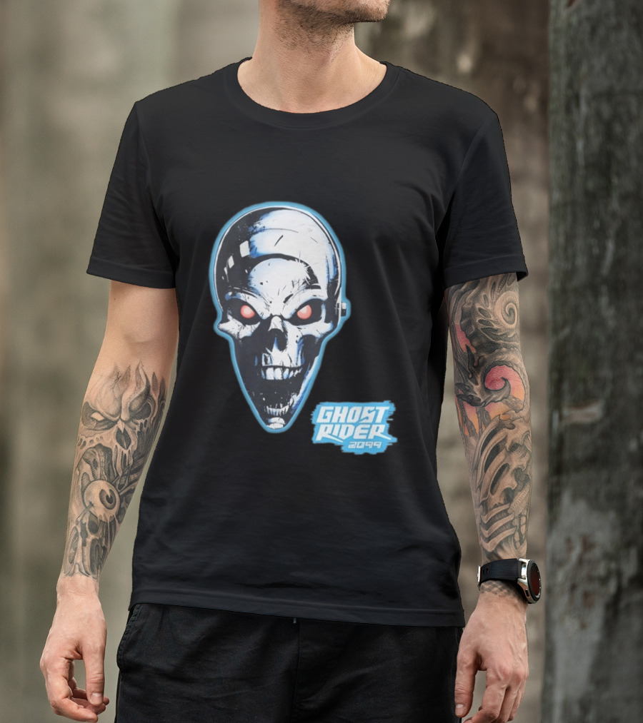 Ghost Rider 2099 Chrome Skull Head Red Eyes Iconic Comic T-Shirt