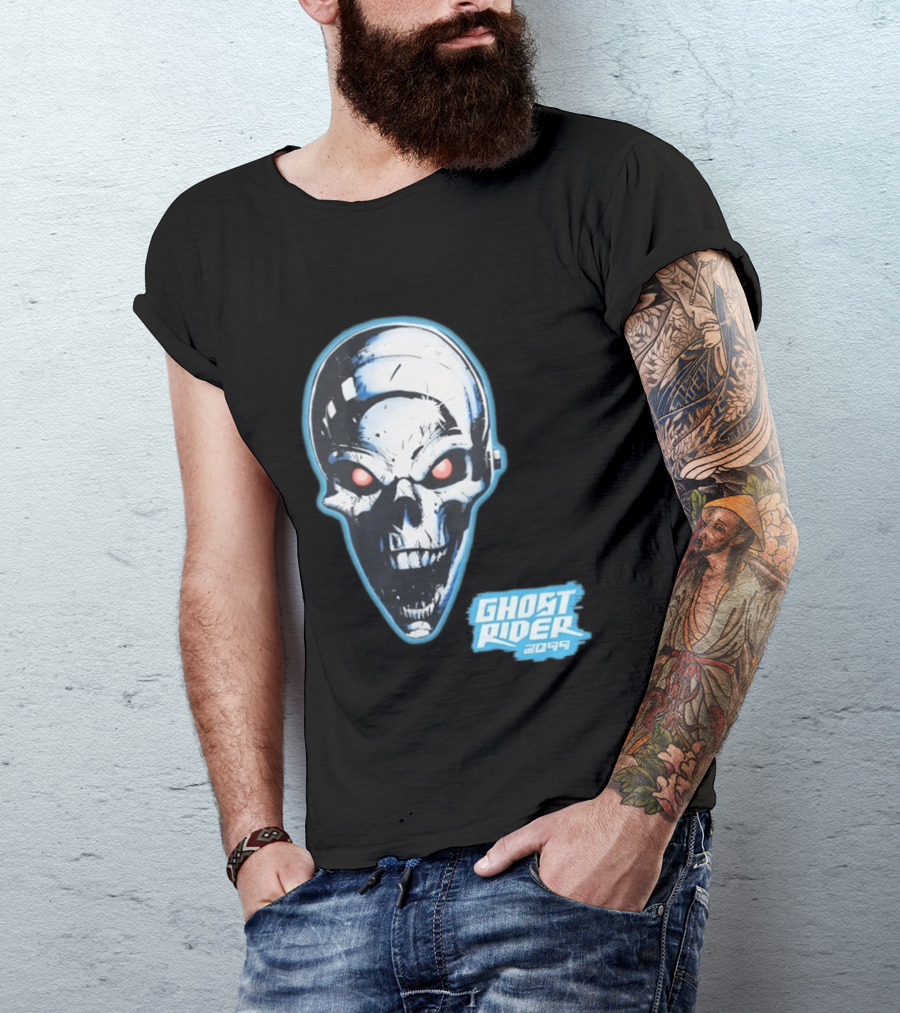 Ghost Rider 2099 Chrome Skull Head Red Eyes Iconic Comic T-Shirt