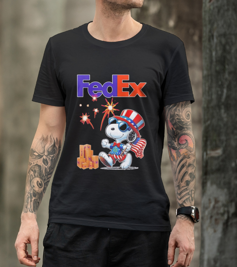FedEx Snoopy American Flag Fireworks Patriotic Delivery T-Shirt