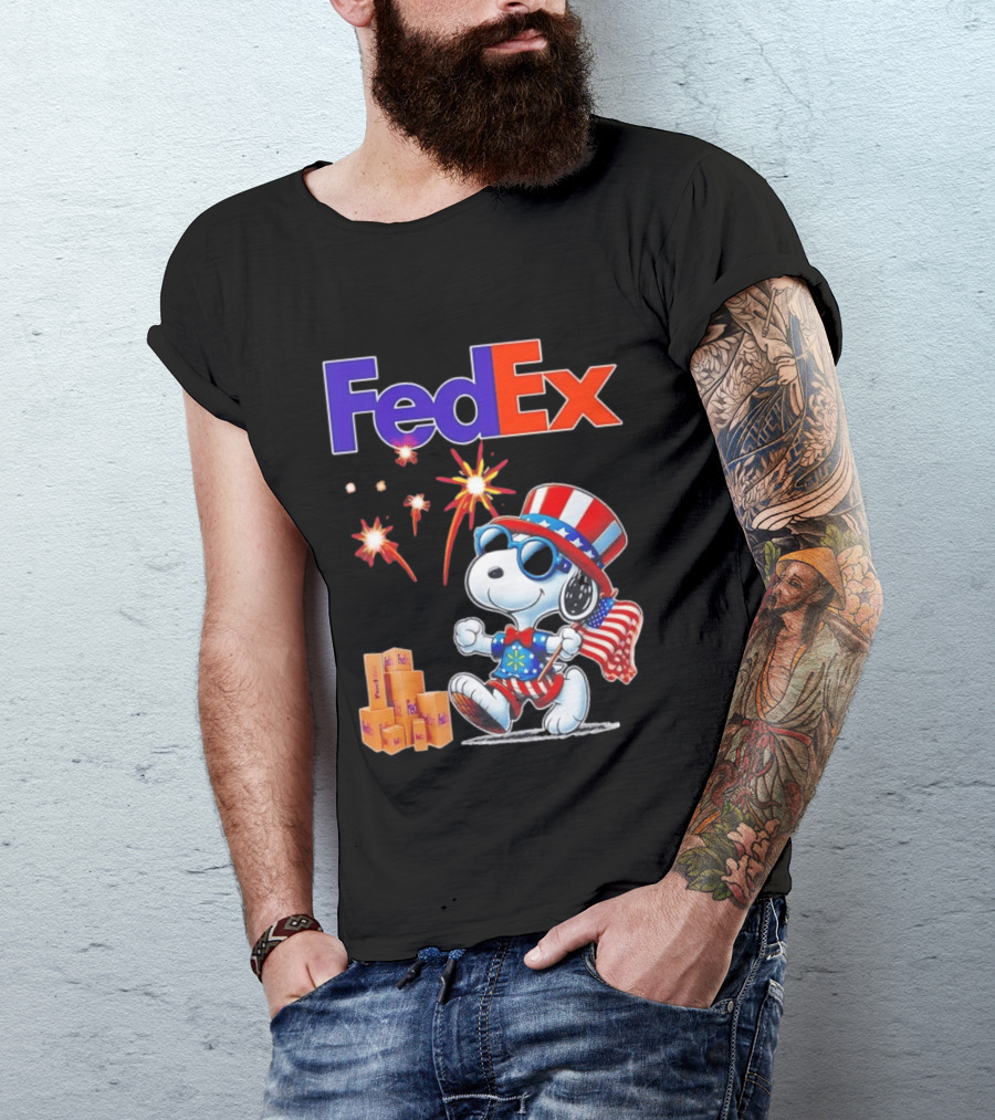 FedEx Snoopy American Flag Fireworks Patriotic Delivery T-Shirt