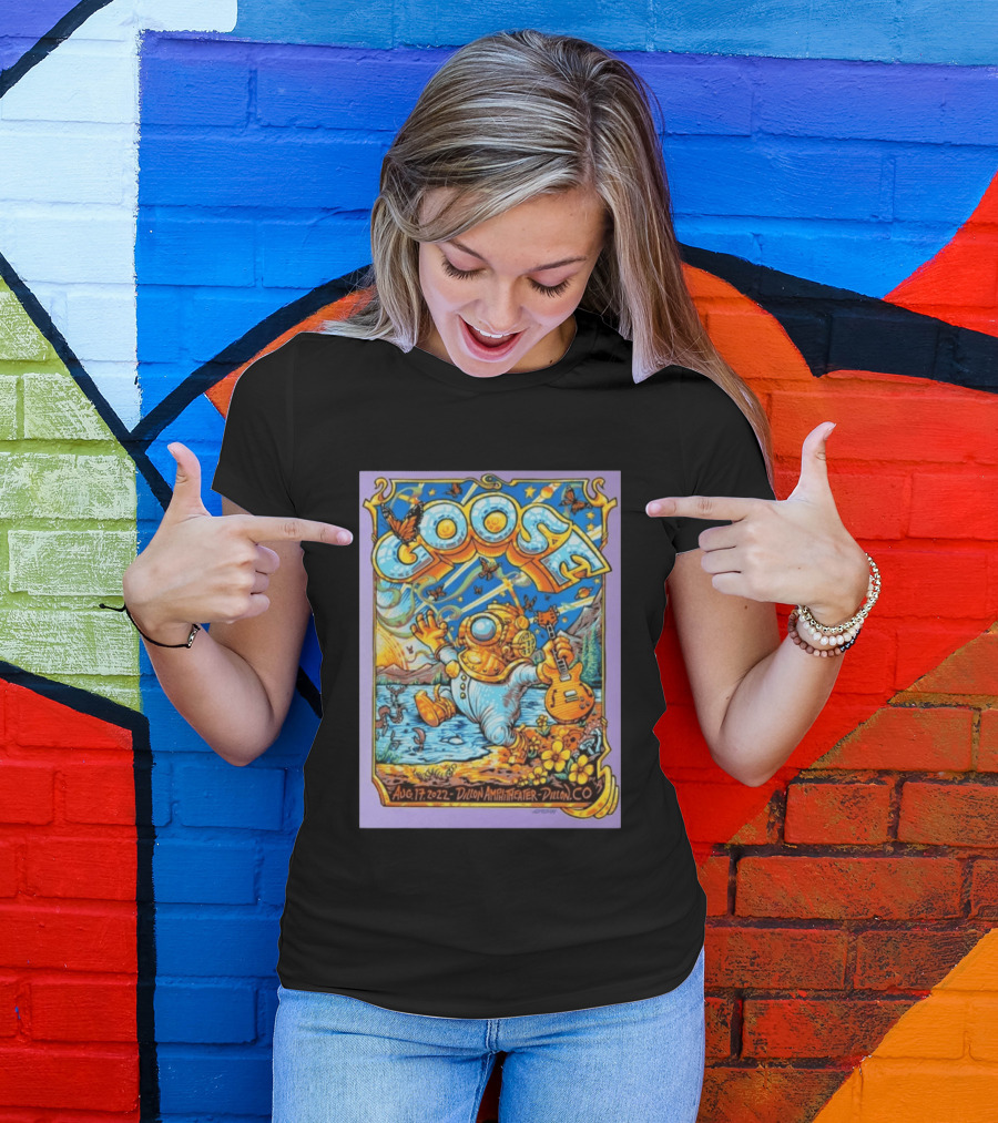 Goose Aug 17 2022 Dillon Amphitheater AJ Masthay Diver Guitar Butterflies T-Shirt