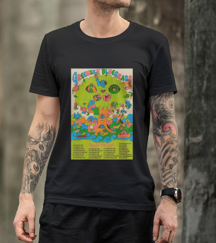 Greensky Bluegrass Summer Tour 2026 Psychedelic Tree Artwork With Tour Dates And Cities T-Shirt
