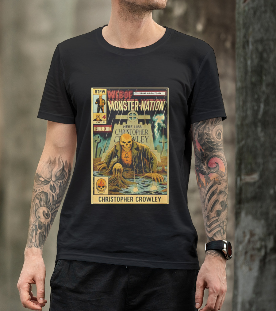 Resurrection Web Of Monster Nation Christopher Crowley Comic Part 4 Skeleton Tombstone T-Shirt