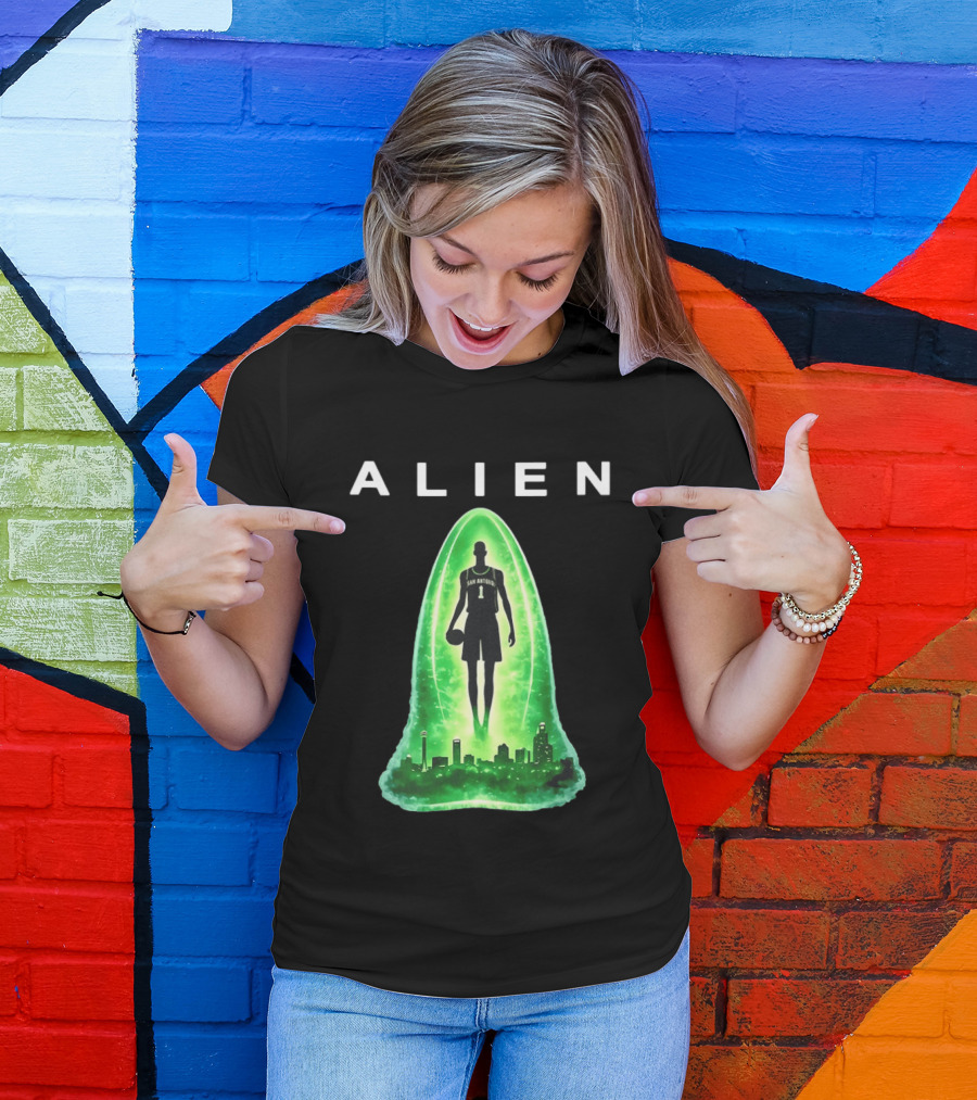 San Antonio Spurs Alien Abduction Victor Wembanyama Basketball Skyline T-Shirt