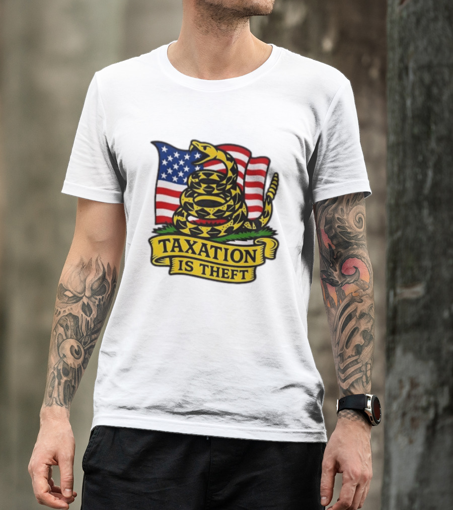 Taxation Is Theft Gadsden Flag American Flag Snake T-Shirt