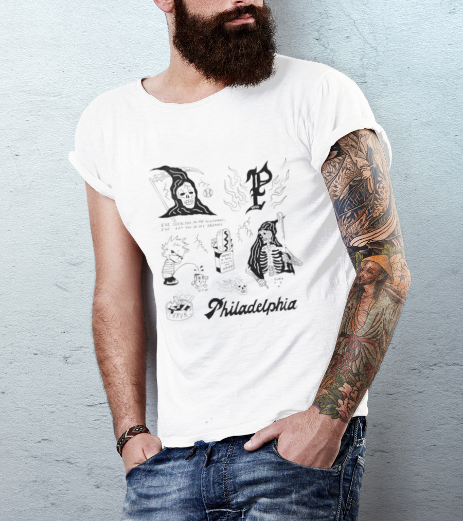 John Kruk Philadelphia Phillies MLB Nightmares Phillies Logo Wizard Skull Ghost T-Shirt