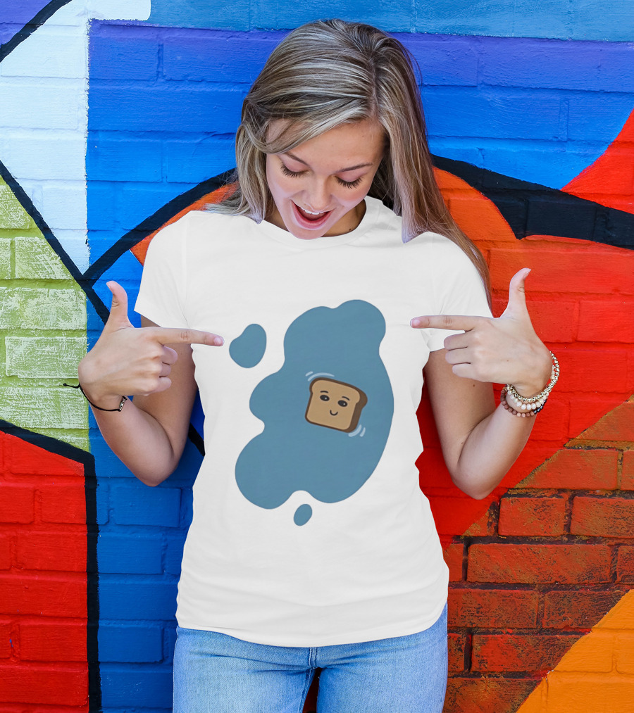 Floating Happy Toast Blue Puddle Cartoon Food Pun T-Shirt