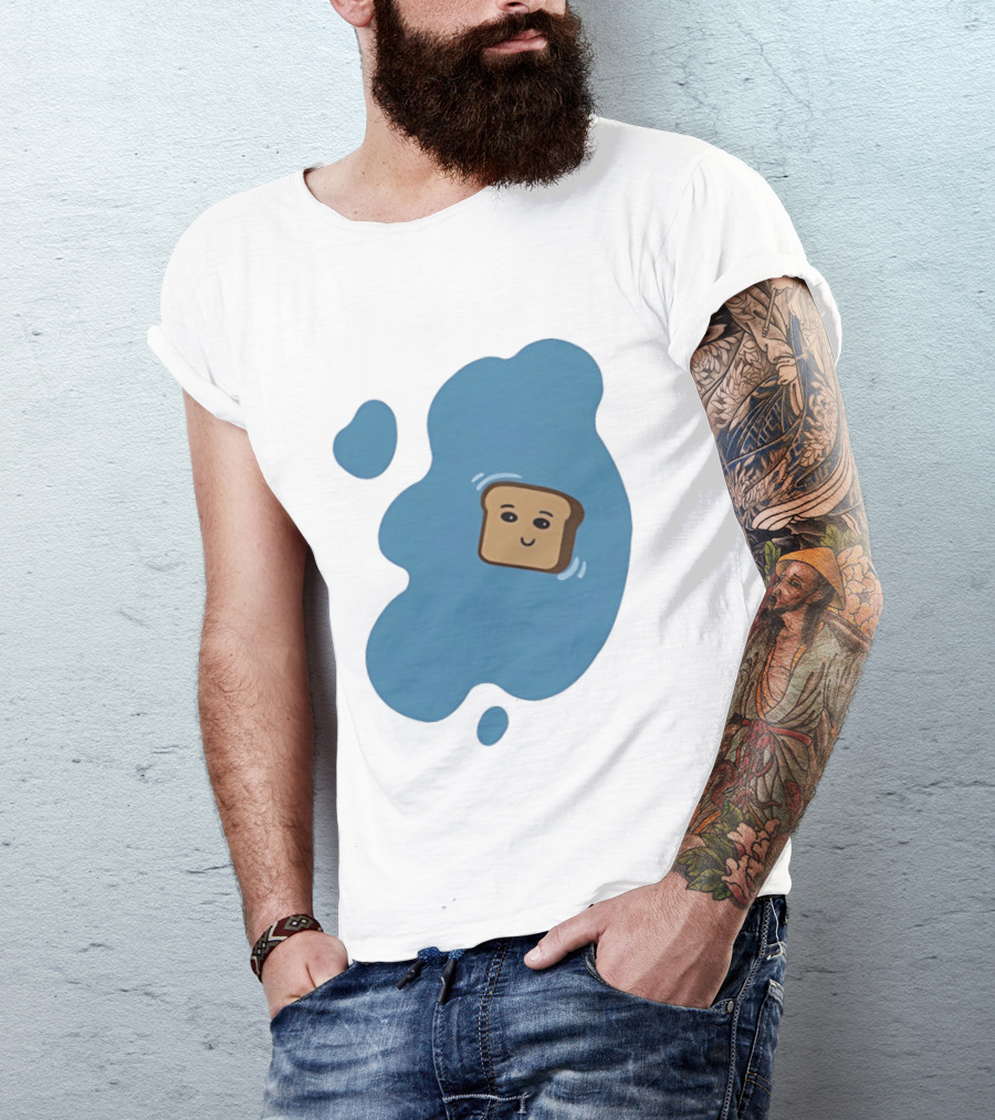 Floating Happy Toast Blue Puddle Cartoon Food Pun T-Shirt