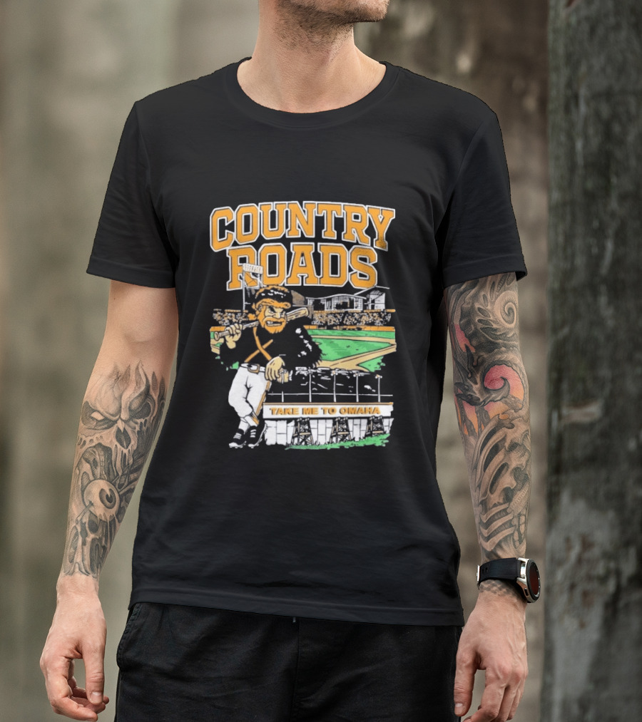 Country Roads Baseball Motif Take Me To Omaha T-Shirt