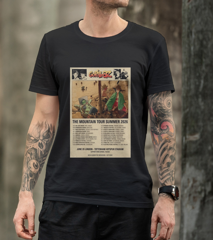 Gorillaz The Mountain Tour Summer 2026 Concert Featuring Noodle And Band Members T-Shirt