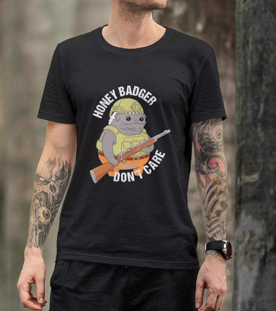 Honey Badger Don't Care Armed Cartoon T-Shirt