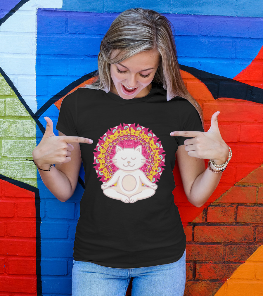 Meditation Zen Cat Mandala Yoga Peace Namaste Mindfulness Spiritual Pet Lover Feline Serenity T-Shirt