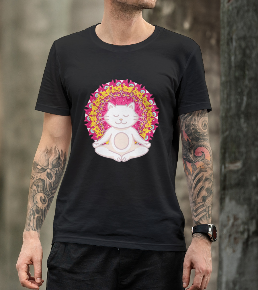 Meditation Zen Cat Mandala Yoga Peace Namaste Mindfulness Spiritual Pet Lover Feline Serenity T-Shirt