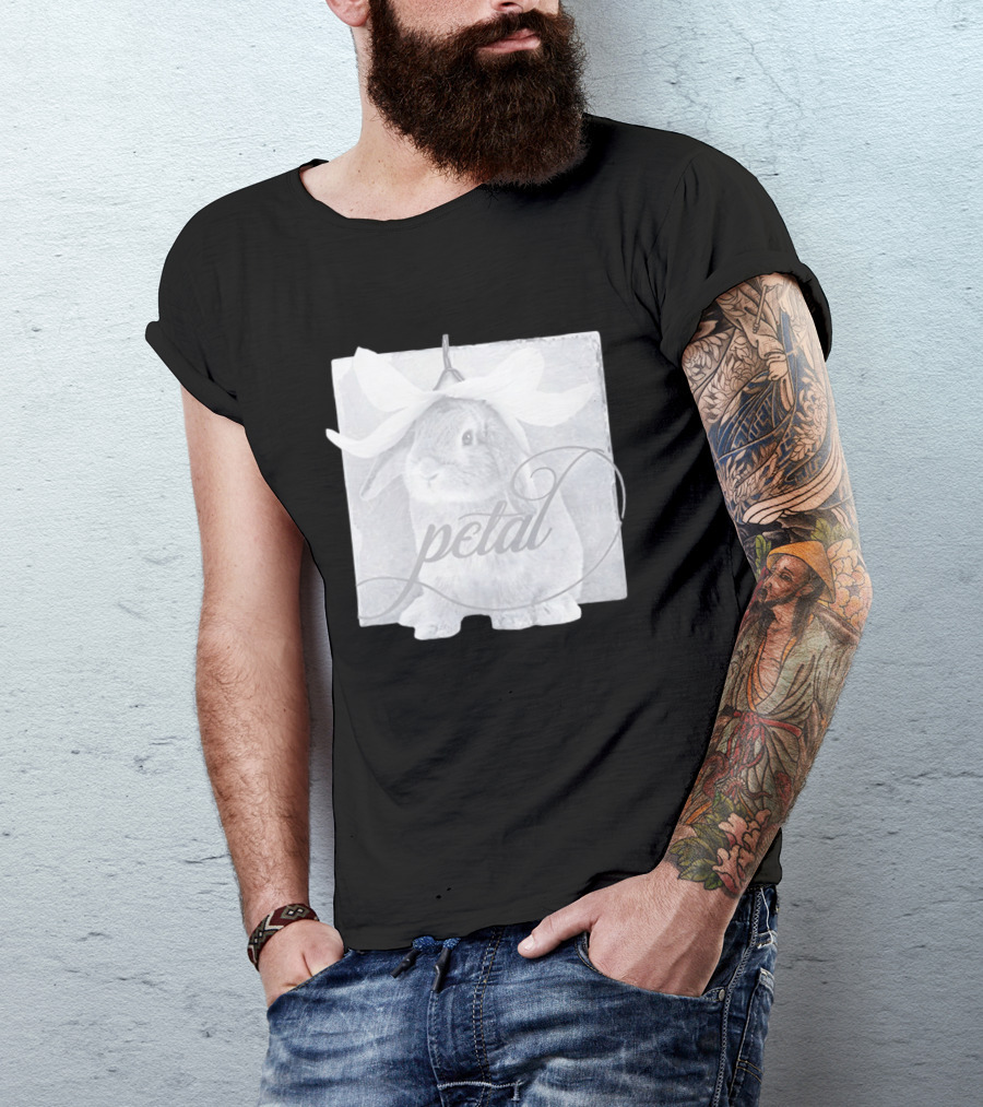 Petal Rabbit With Flower Headpiece On Square Tile Black And White T-Shirt