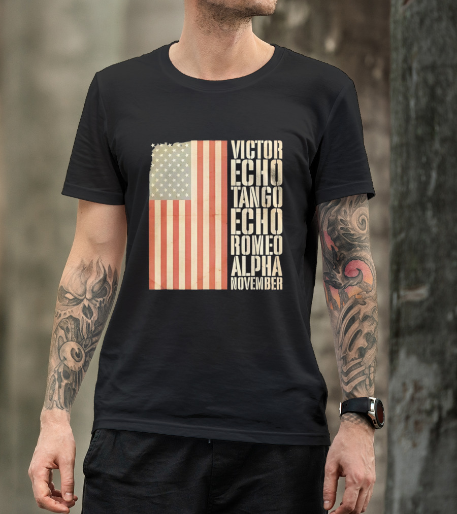 American Flag Victor Echo Tango Echo Romeo Alpha November Phonetic Alphabet T-Shirt