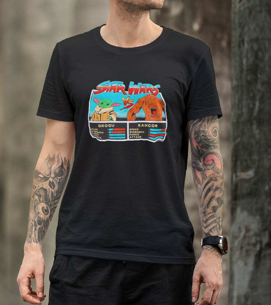 Star Wars Grogu Vs Rancor Speed Strength Force Attack T-Shirt