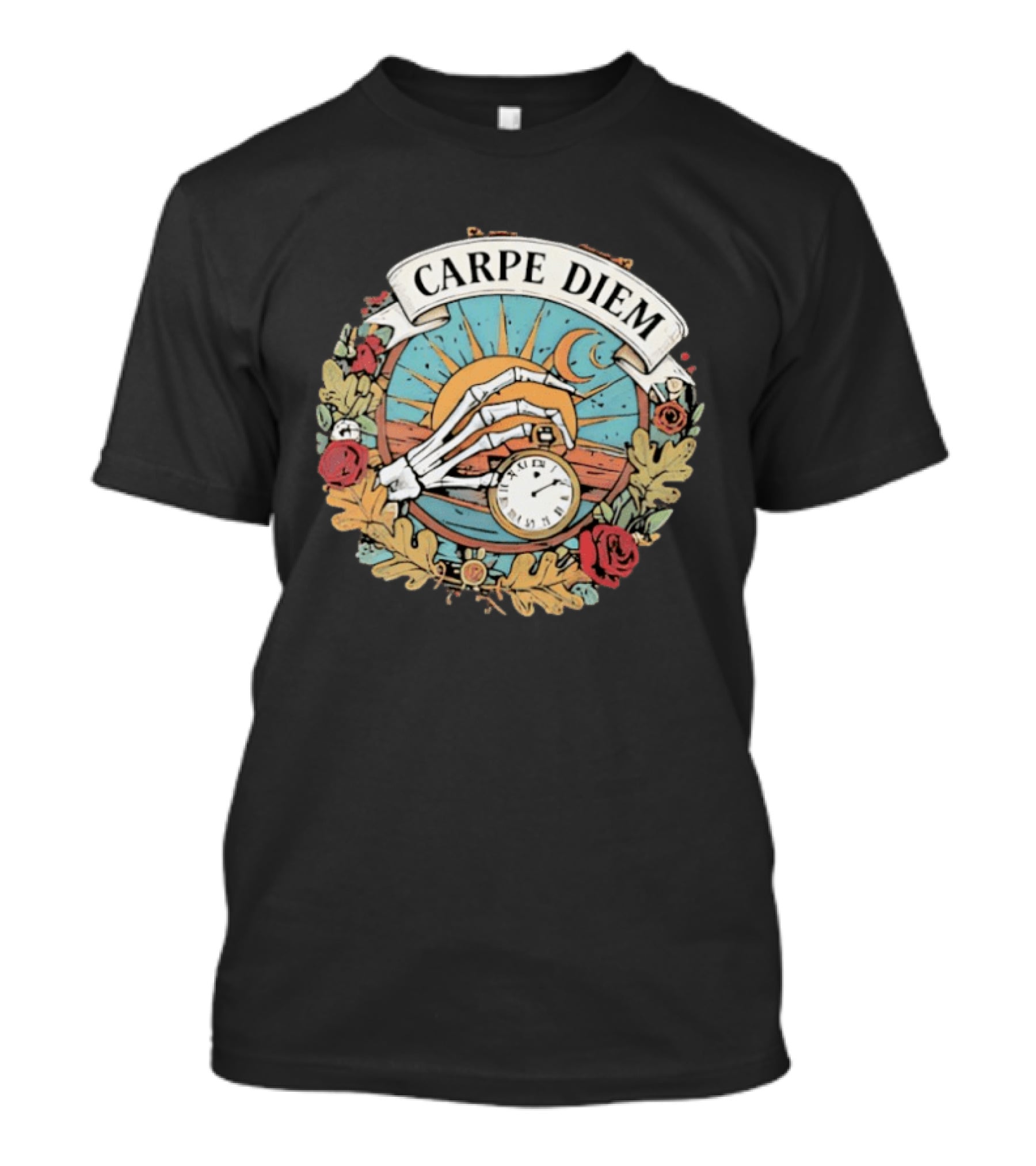 Carpe Diem Memento Mori Skeleton Art Roses Sun Moon T-Shirt