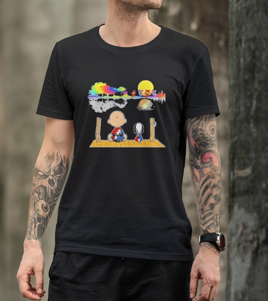 Charlie Brown Snoopy Grateful Dead Dancing Bears Reflective Scene T-Shirt