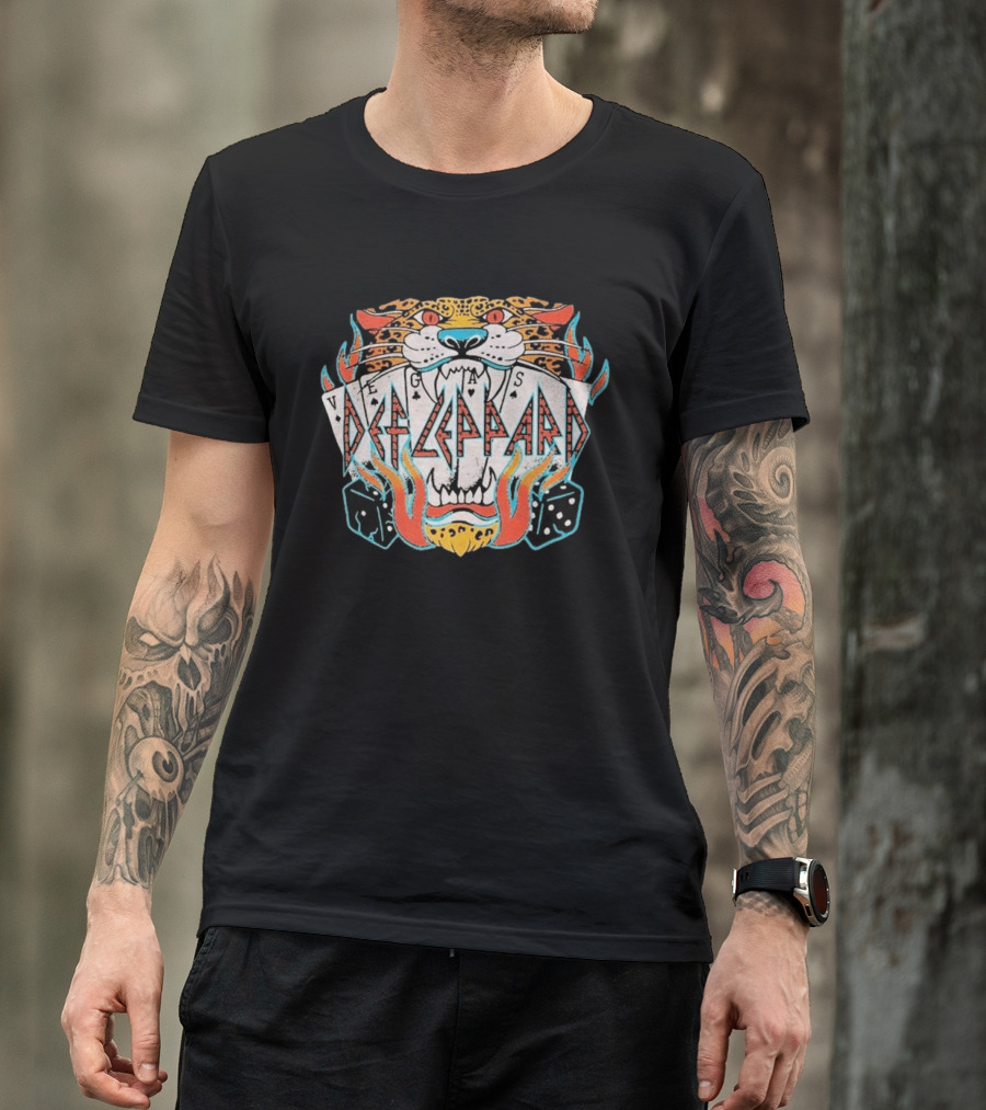 Def Leppard Las Vegas Residency Collection 2026 Vegas Cards Tiger Dice Flame T-Shirt