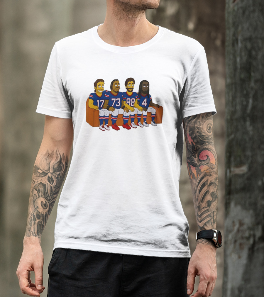 Josh Allen Dion Dawkins Dawson Knox Stefon Diggs Buffalo Bills Cartoon Characters On Couch T-Shirt
