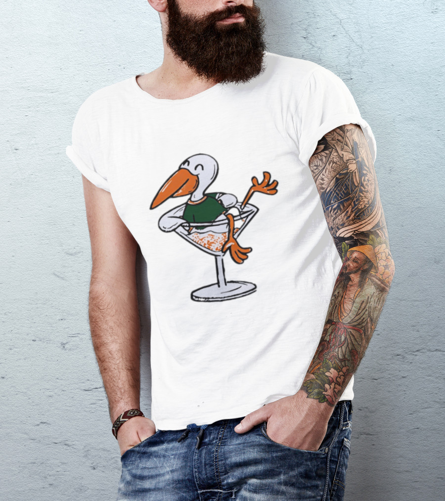 Miami Hurricanes Ibis Mascot In Cocktail Glass T-Shirt