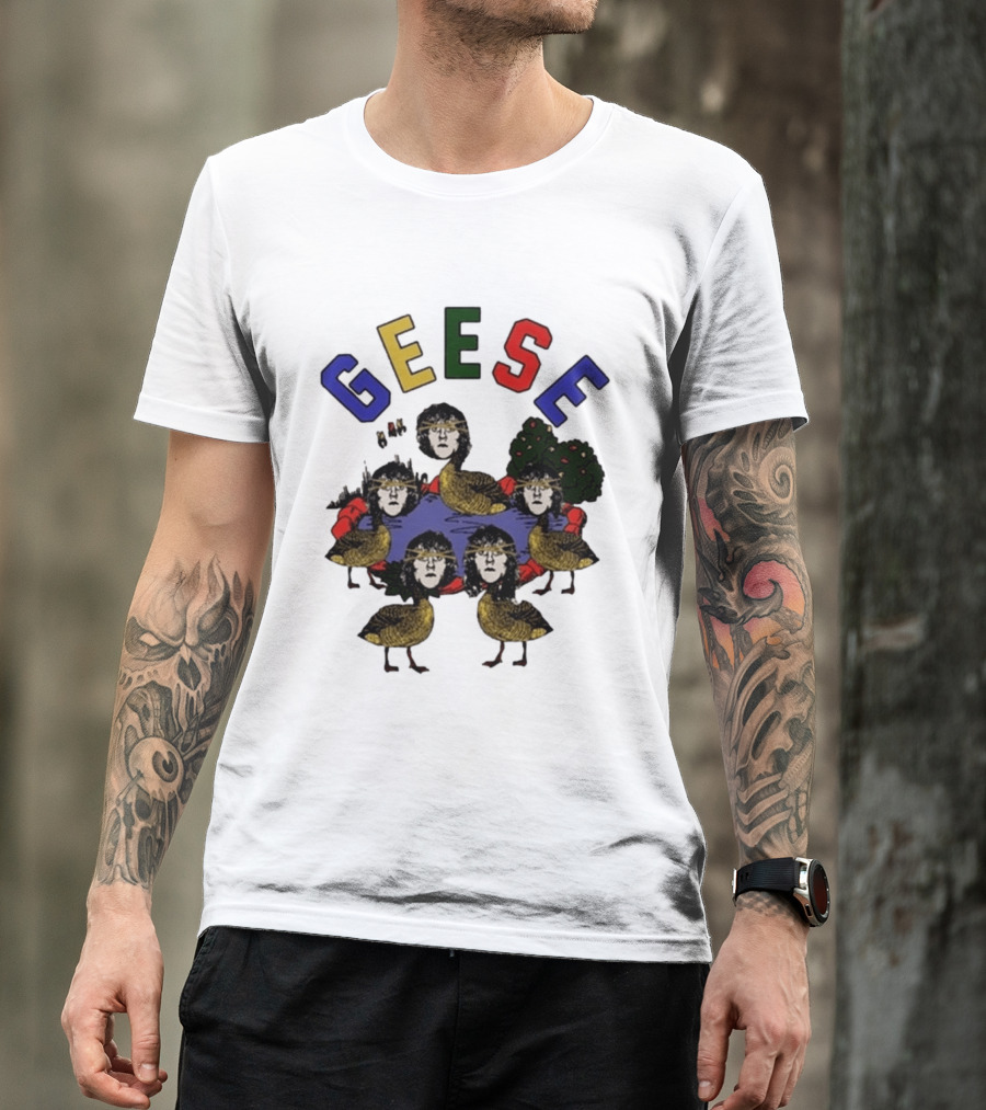 Geese Faces In Pond With Colorful Letters T-Shirt