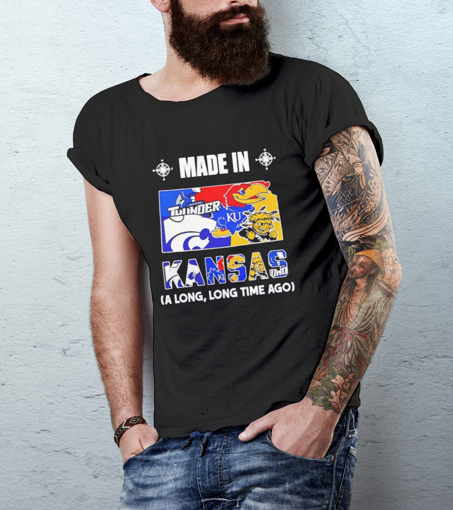 Made In Kansas Long Time Ago Wichita Thunder KU Wildcats Jayhawks Mashup T-Shirt