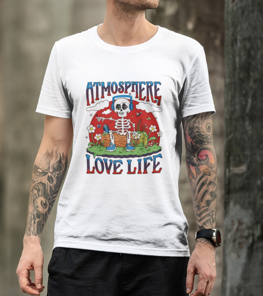 Atmosphere Love Life Skeleton Headphones Nature Scene T-Shirt