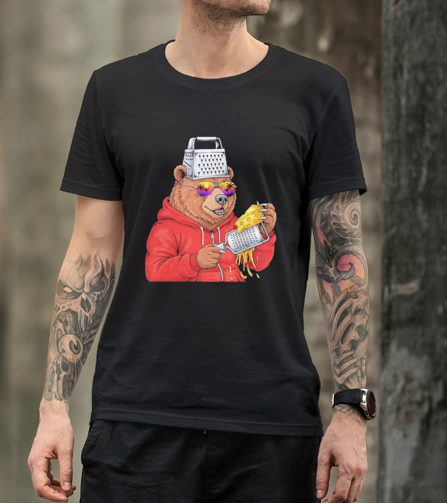 Bear With Cheese Grater Hat And Sunglasses With Bright Palm Tree Reflection T-Shirt