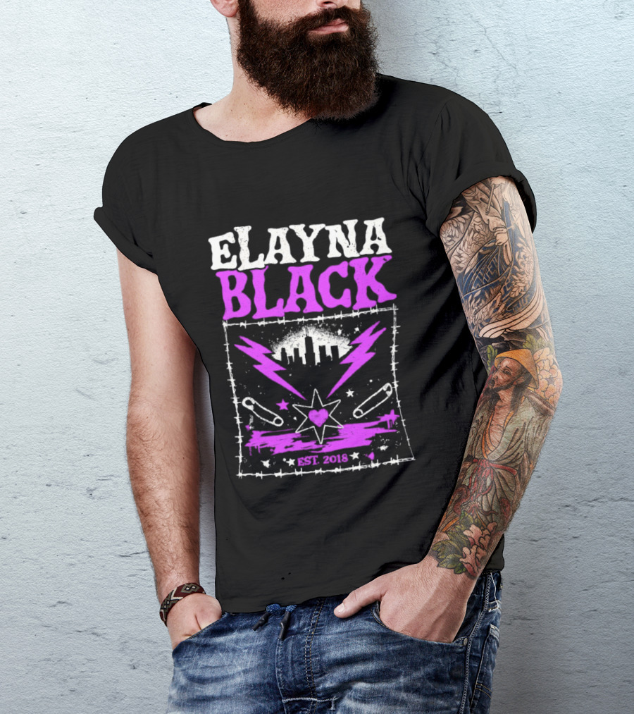 Elayna Black Heart Star Lightning Est 2018 T-Shirt