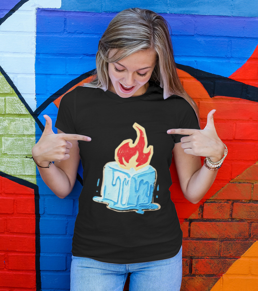 Melting Ice Cube Red Flame Emblem: Subtle Anti ICE Concept T-Shirt