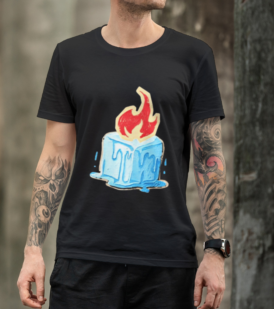 Melting Ice Cube Red Flame Emblem: Subtle Anti ICE Concept T-Shirt