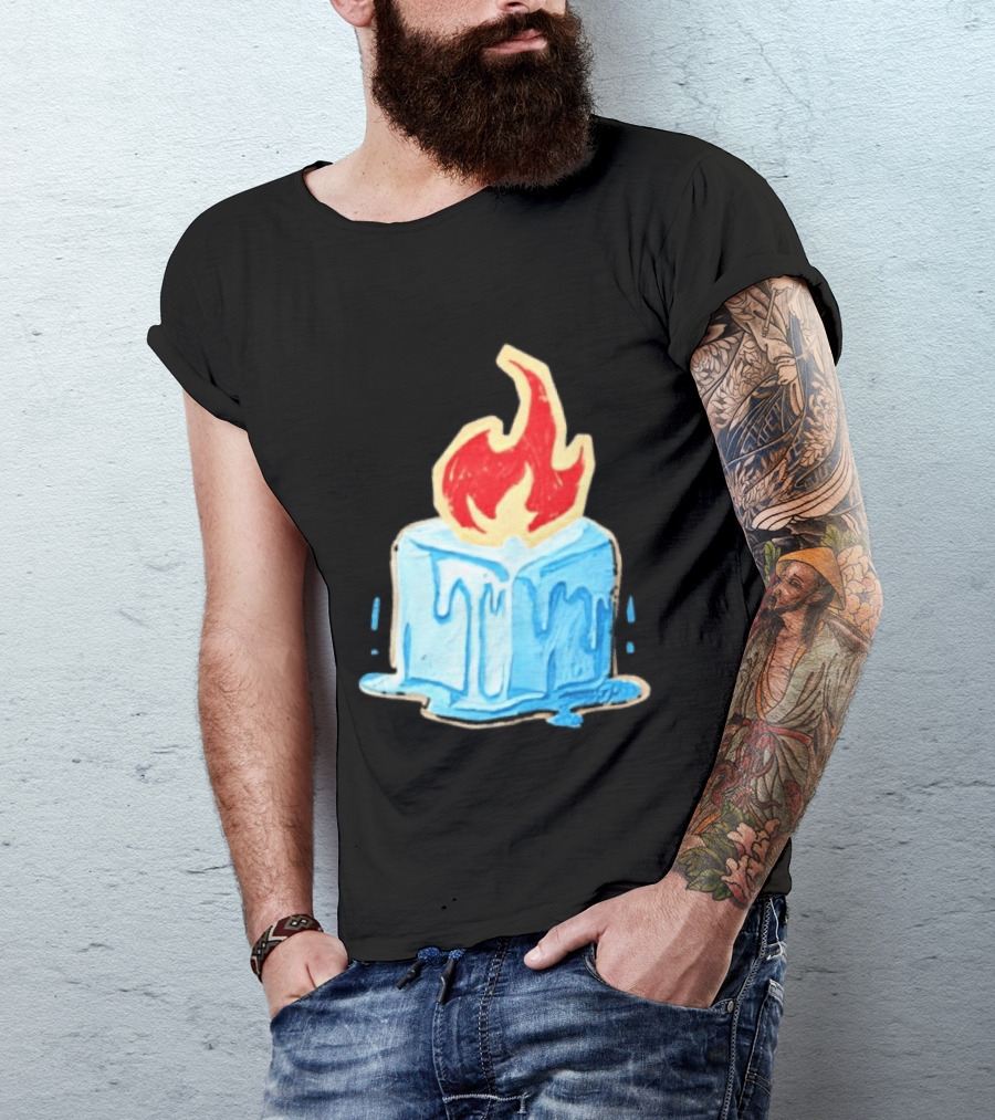 Melting Ice Cube Red Flame Emblem: Subtle Anti ICE Concept T-Shirt