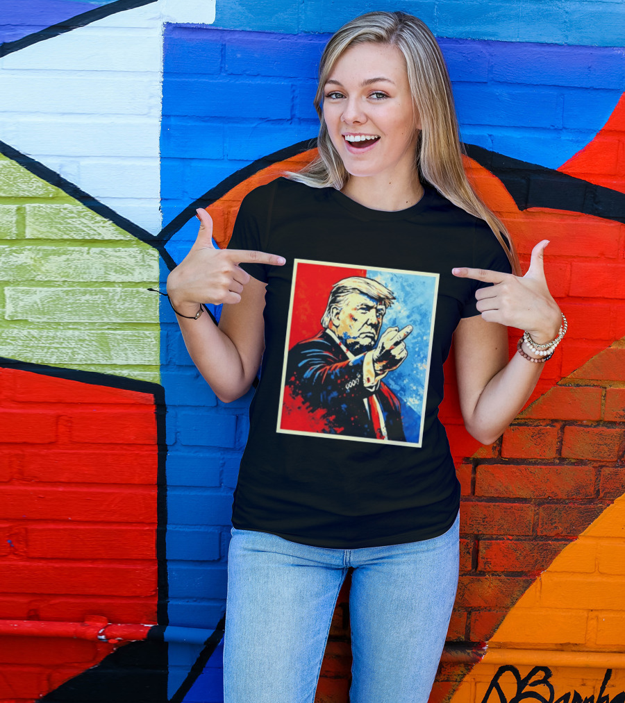 Trump 2026 Meme Middle Finger Red Blue Pop T-Shirt