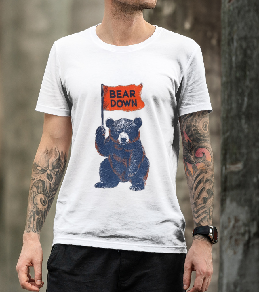 Bear Holding Bear Down Flag Chicago Bears Football 2026 T-Shirt