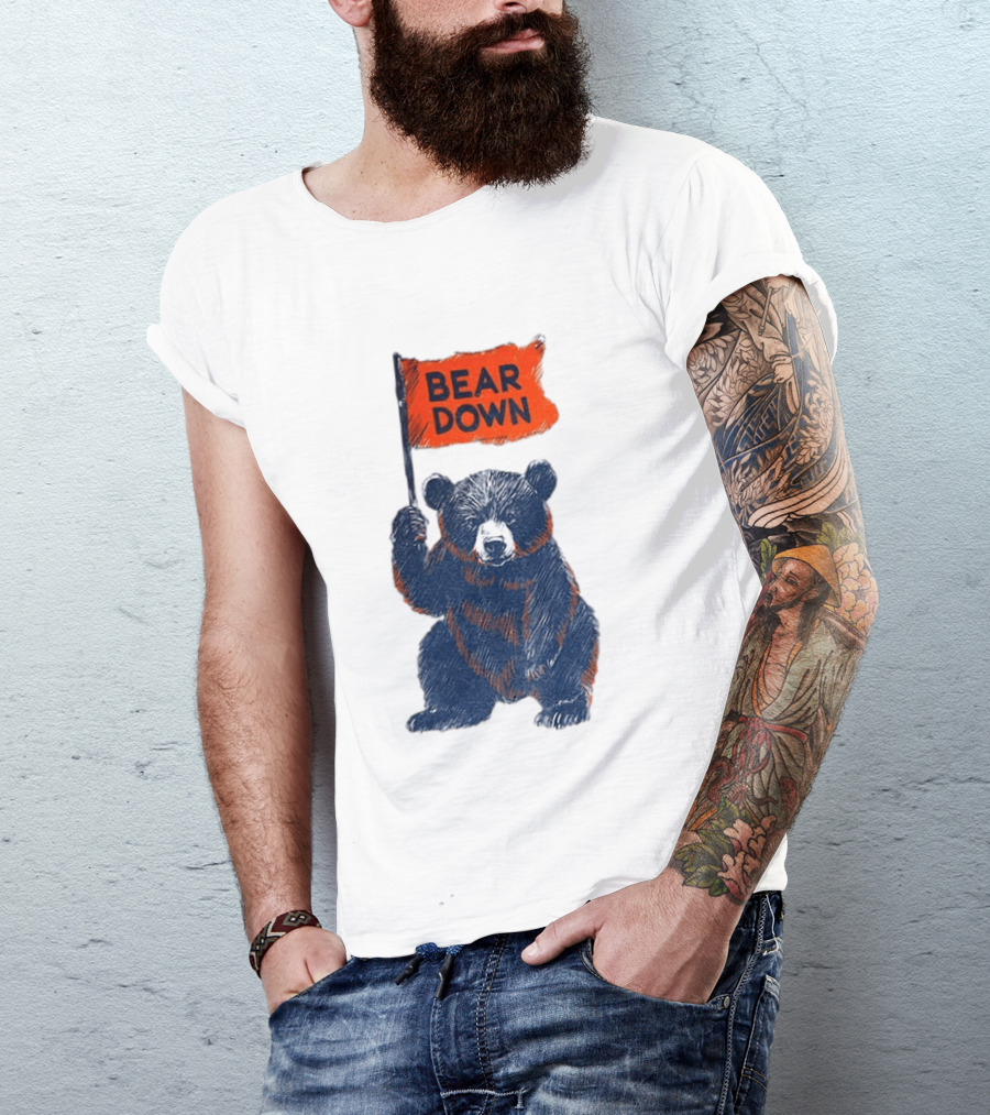 Bear Holding Bear Down Flag Chicago Bears Football 2026 T-Shirt