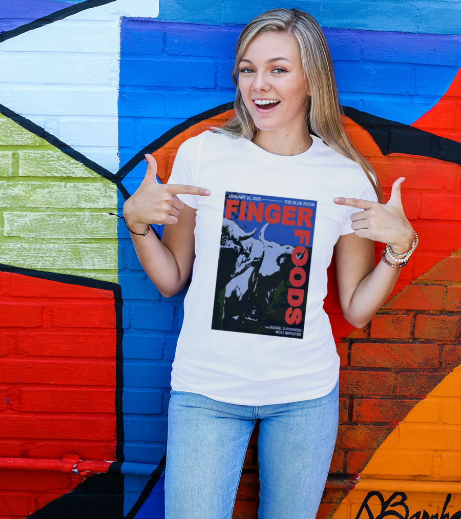 January 24 2026 Finger Foods The Blue Room Budge Superhero Most Improved T-Shirt