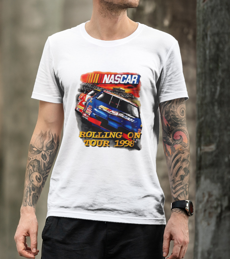 NASCAR Rolling On Tour 1998 Vintage Racing Scene T-Shirt